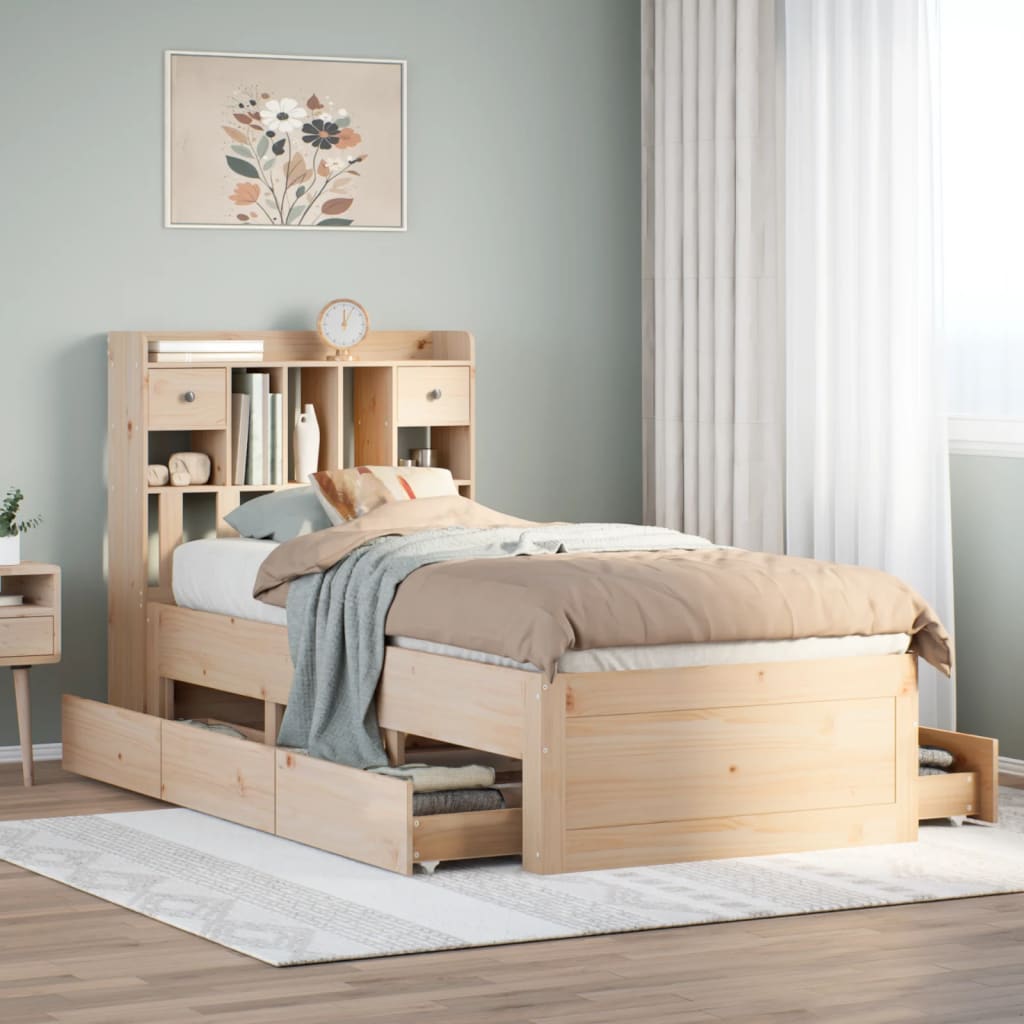 Bookcase Bed Without Mattress King Size Solid Wood Pine