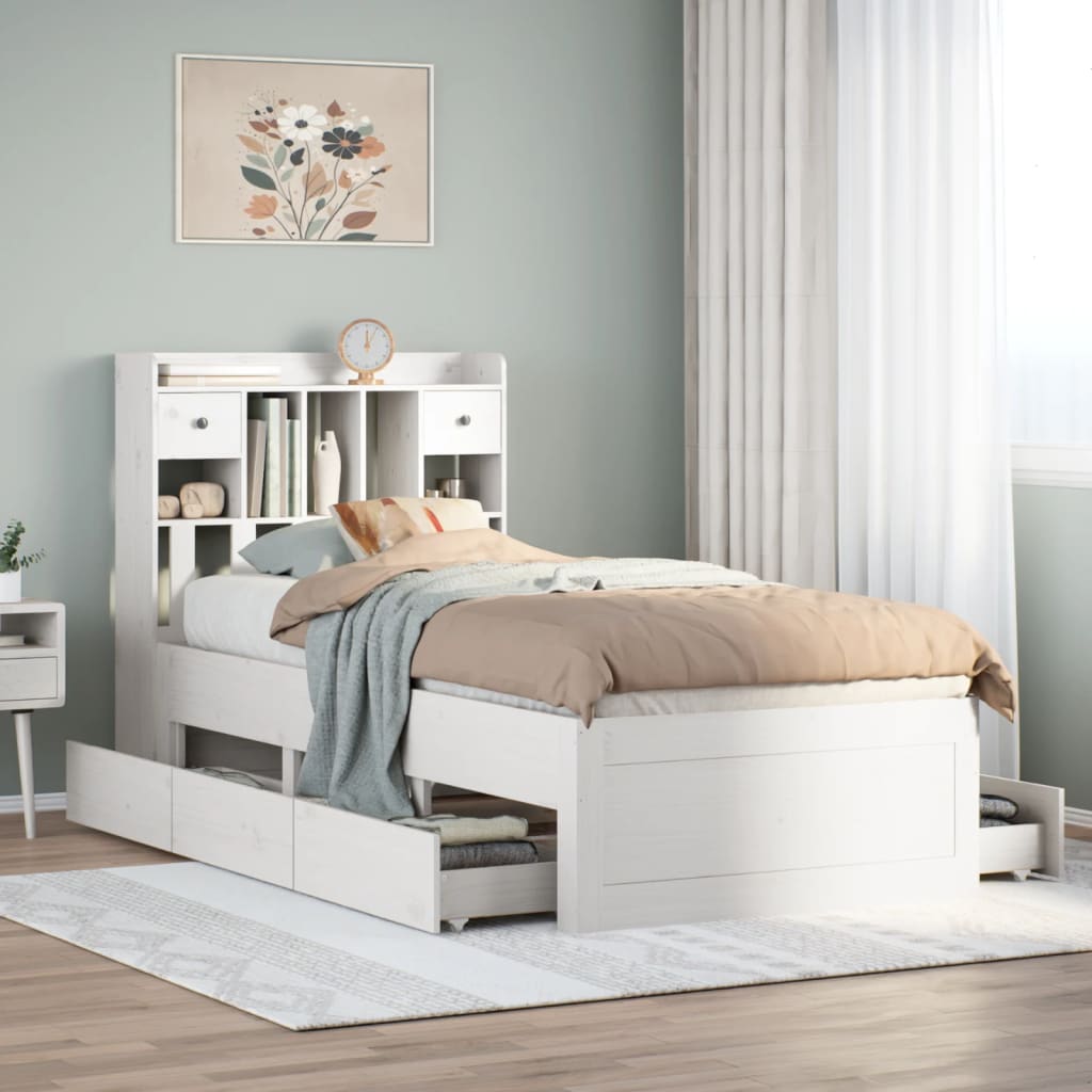 Bookcase Bed Without Mattress King Size Solid Wood Pine