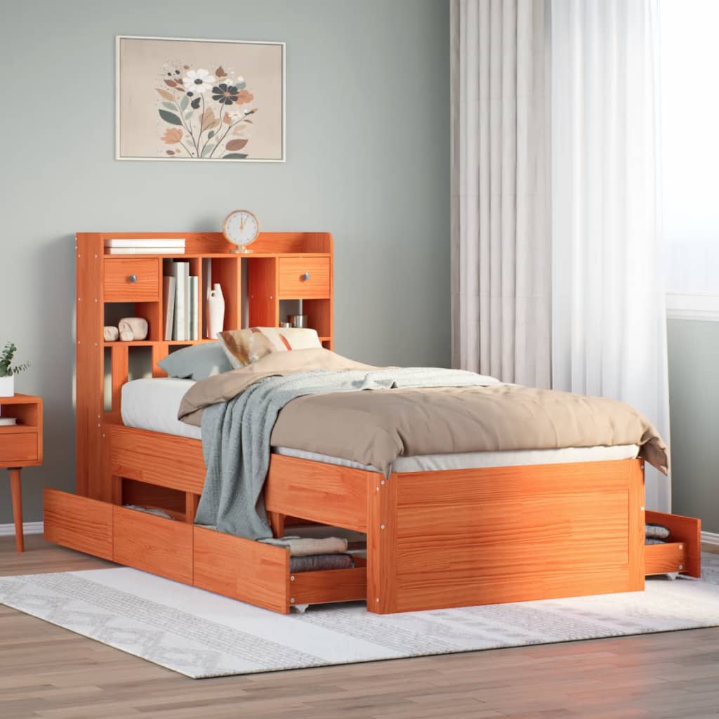 Bookcase Bed Without Mattress King Size Solid Wood Pine