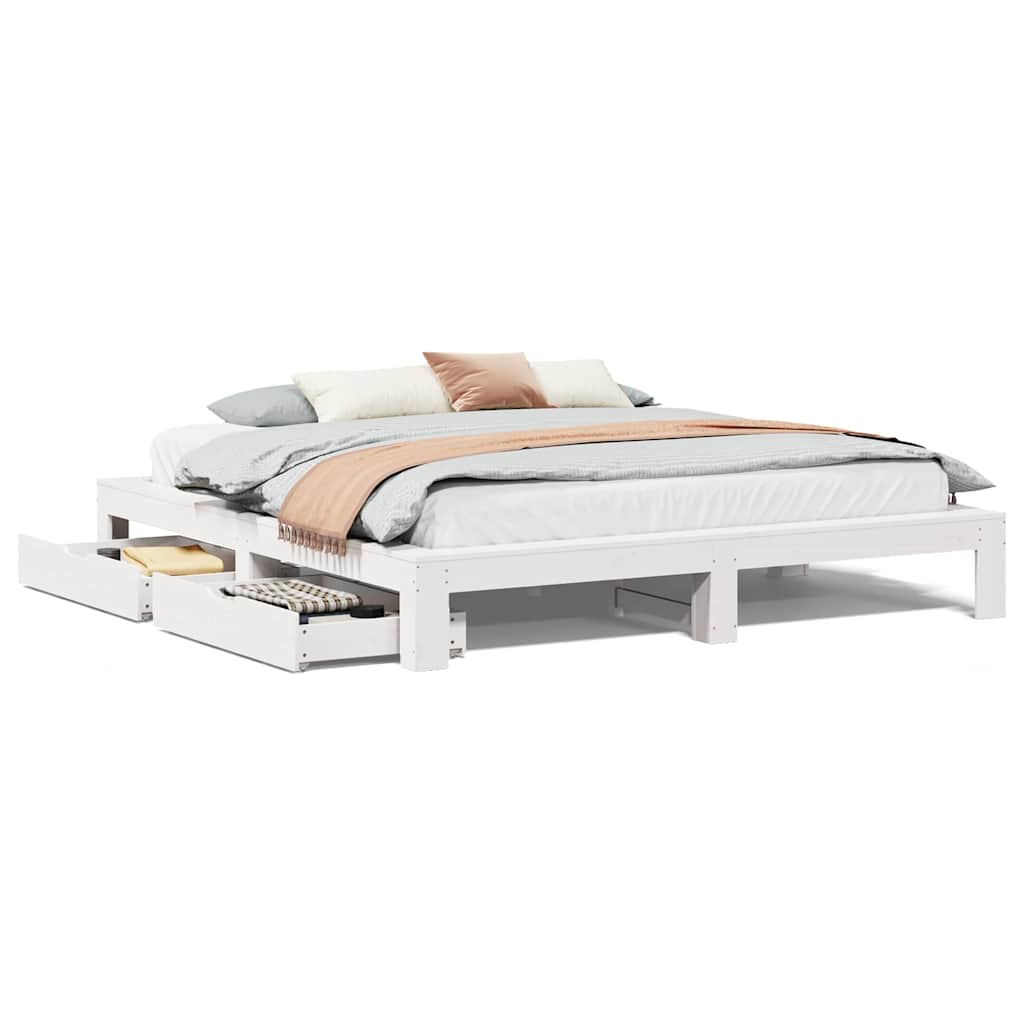 Bed Frame Without Mattress Super King Solid Wood Pine White Brown Wax Brown 221.