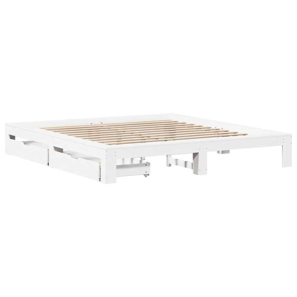Bed Frame Without Mattress Super King Solid Wood Pine White Brown Wax Brown 221.