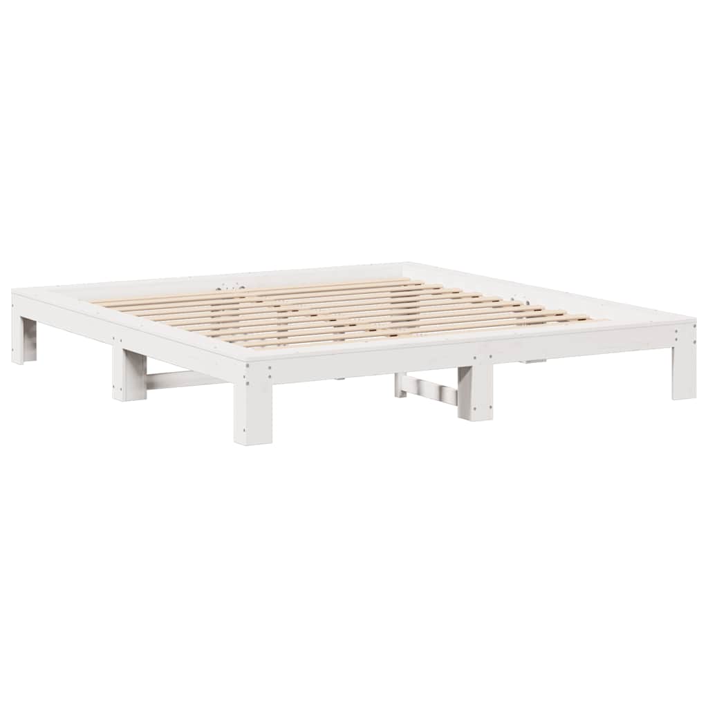 Bed Frame Without Mattress Super King Solid Wood Pine White Brown Wax Brown 221.
