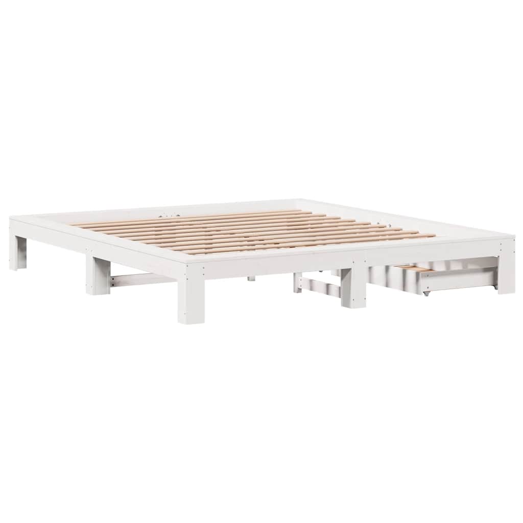 Bed Frame Without Mattress Super King Solid Wood Pine White Brown Wax Brown 221.