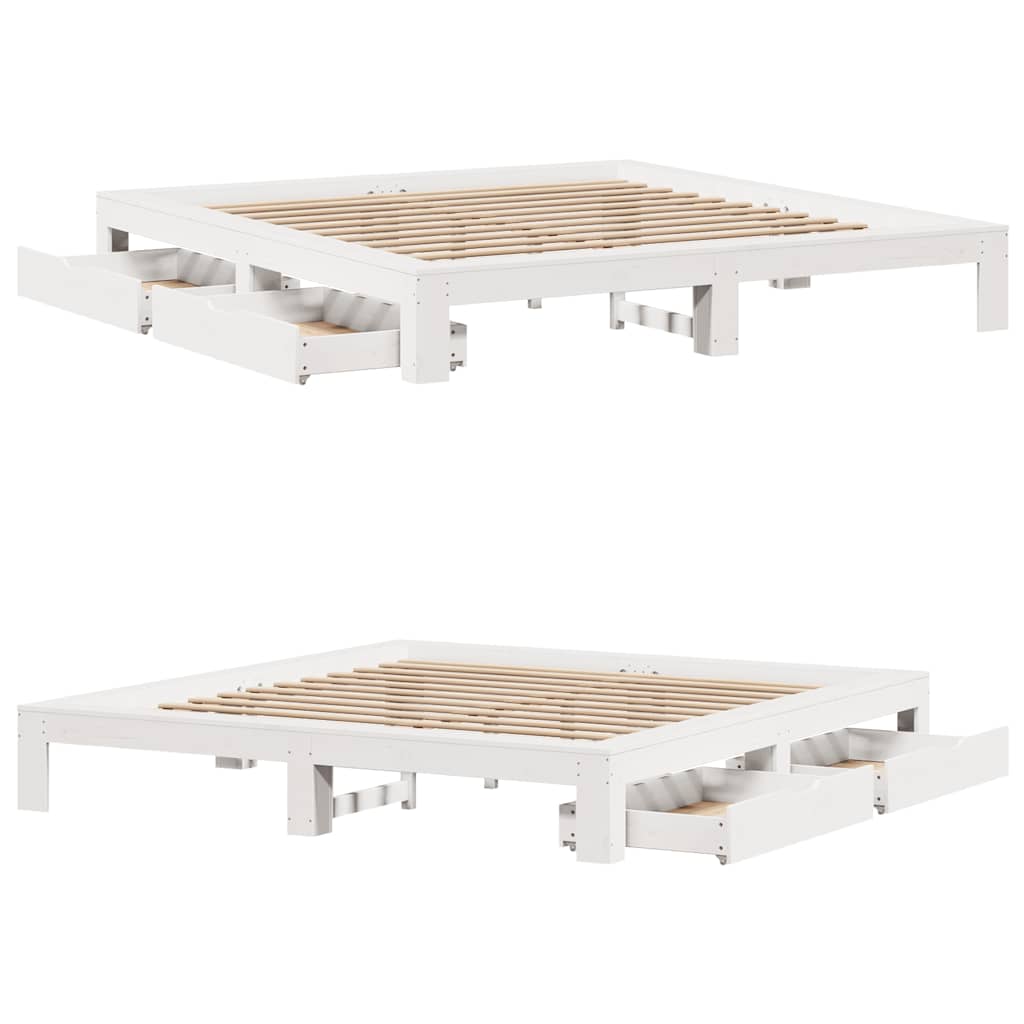 Bed Frame Without Mattress Super King Solid Wood Pine White Brown Wax Brown 221.