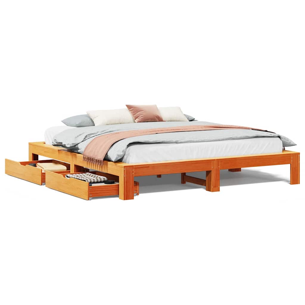 Bed Frame Without Mattress Super King Solid Wood Pine White Brown Wax Brown 221.