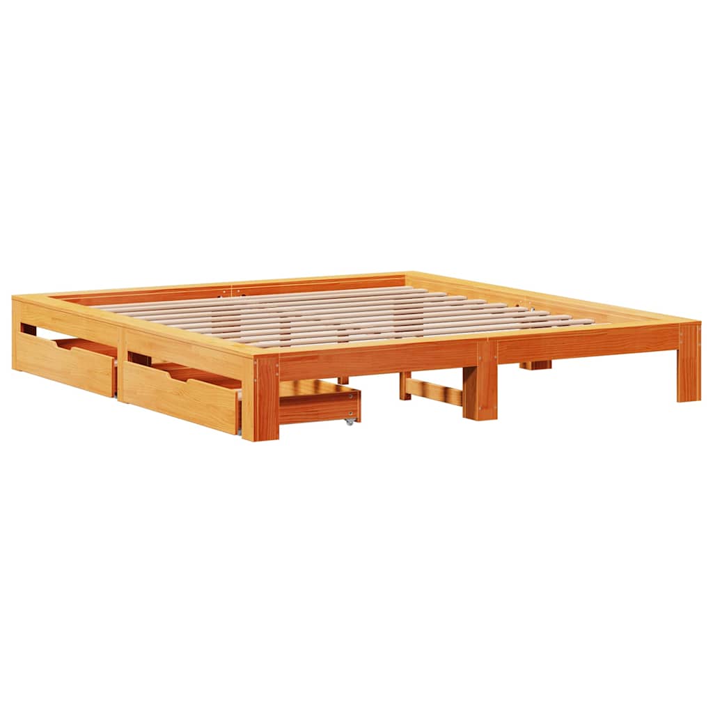 Bed Frame Without Mattress Super King Solid Wood Pine White Brown Wax Brown 221.