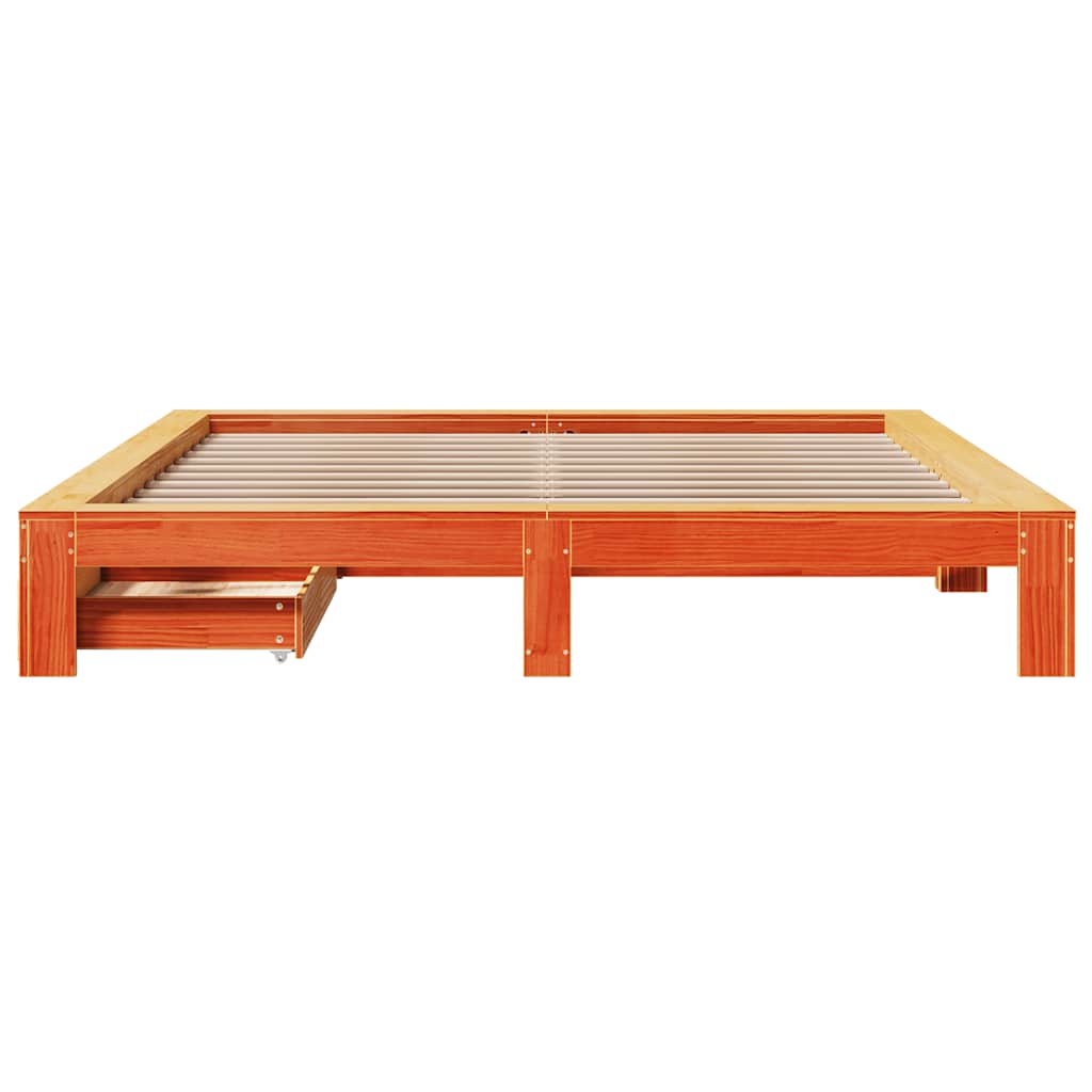 Bed Frame Without Mattress Super King Solid Wood Pine White Brown Wax Brown 221.