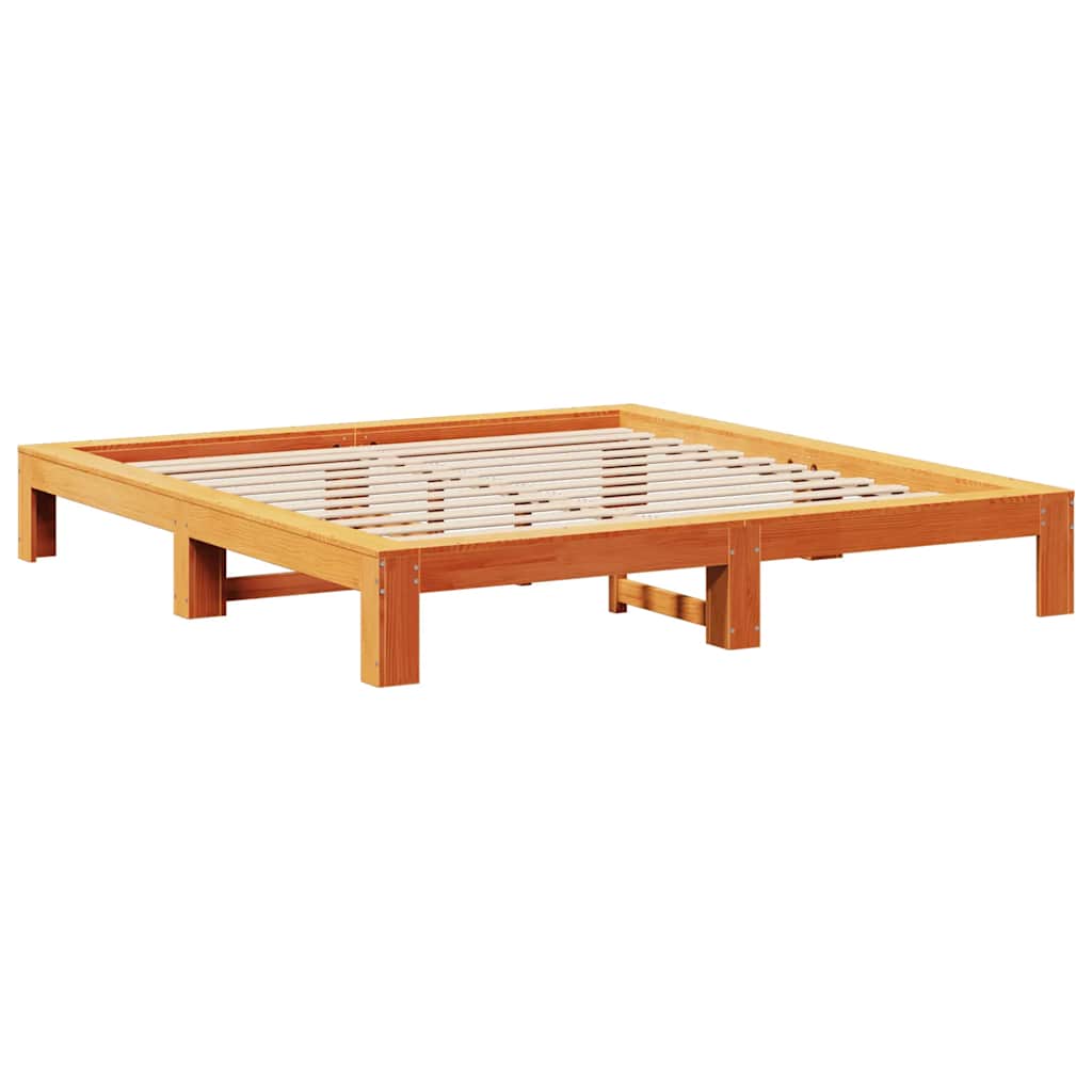 Bed Frame Without Mattress Super King Solid Wood Pine White Brown Wax Brown 221.