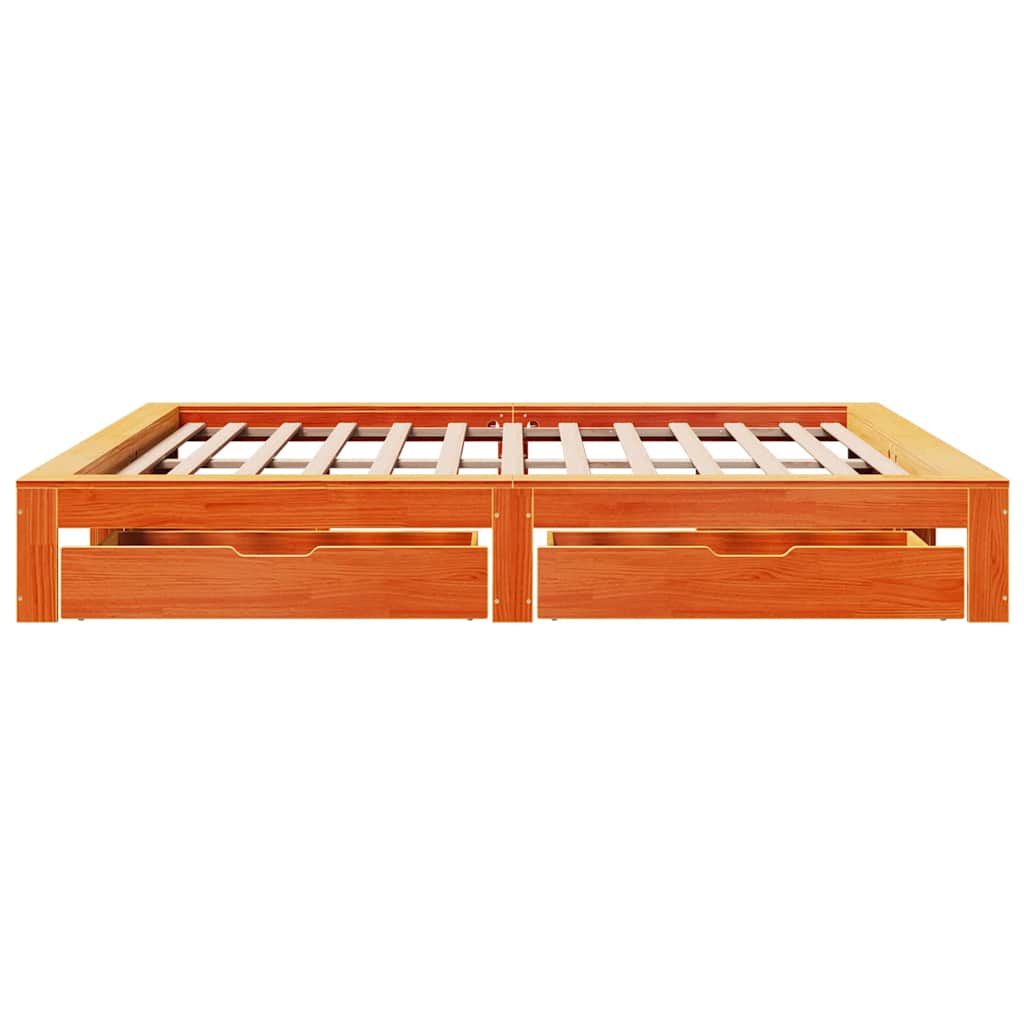 Bed Frame Without Mattress Super King Solid Wood Pine White Brown Wax Brown 221.