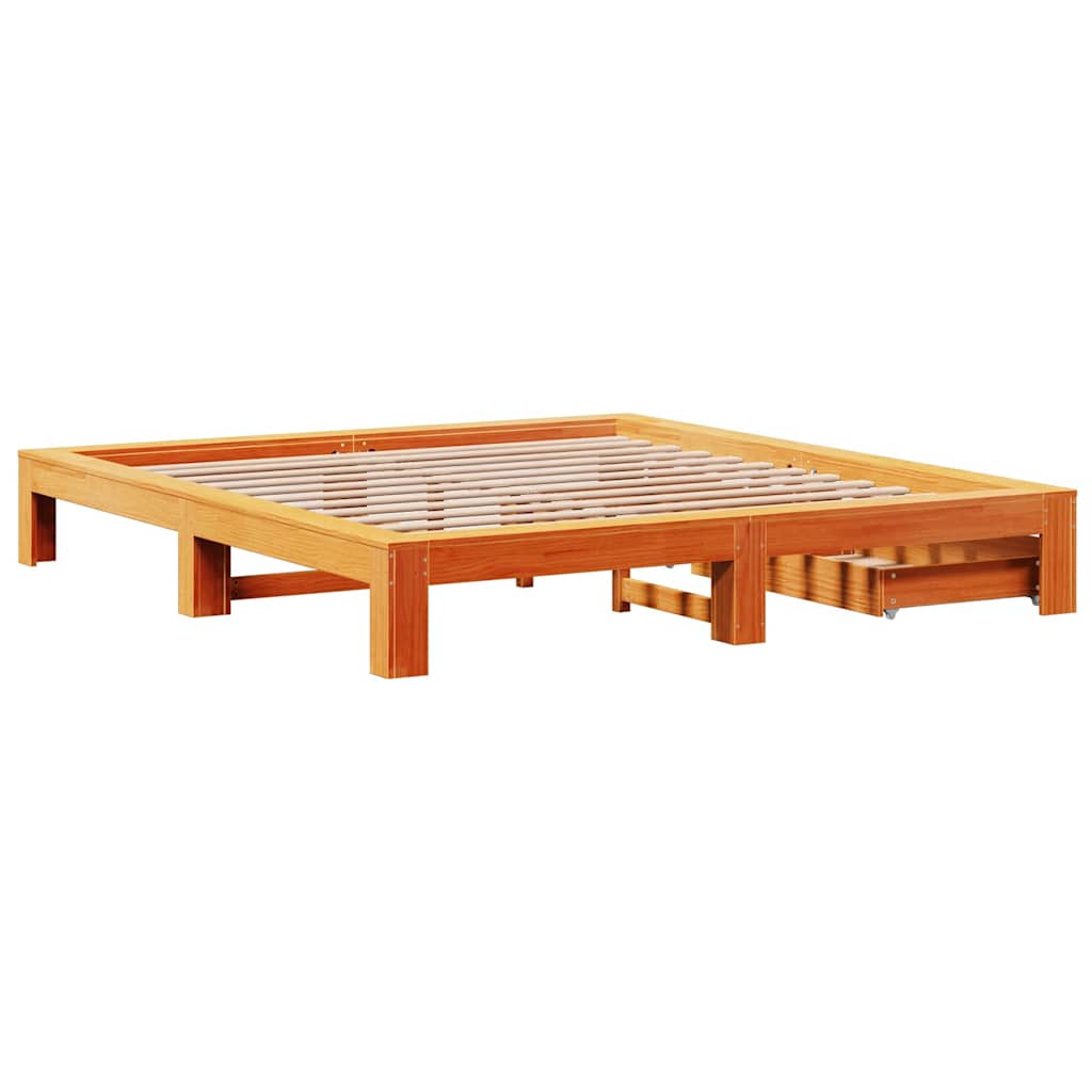 Bed Frame Without Mattress Super King Solid Wood Pine White Brown Wax Brown 221.