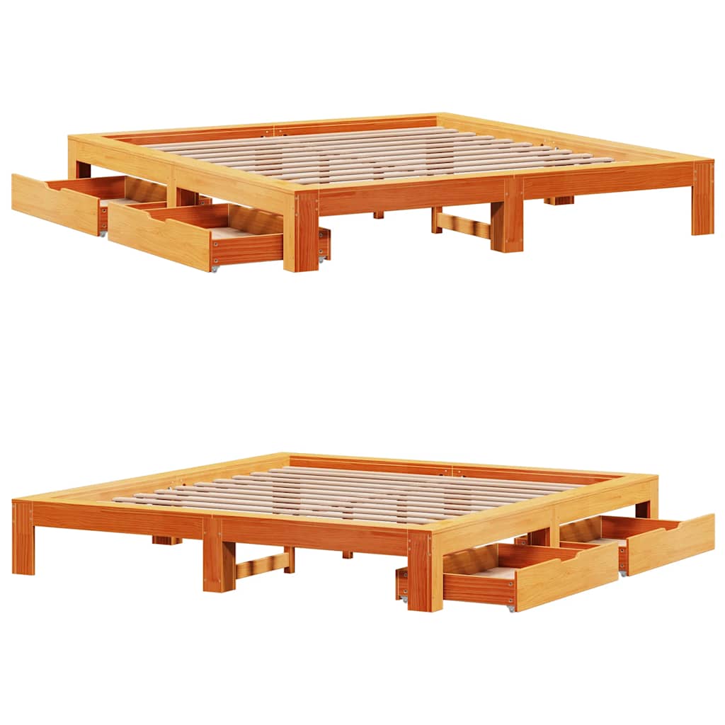 Bed Frame Without Mattress Super King Solid Wood Pine White Brown Wax Brown 221.
