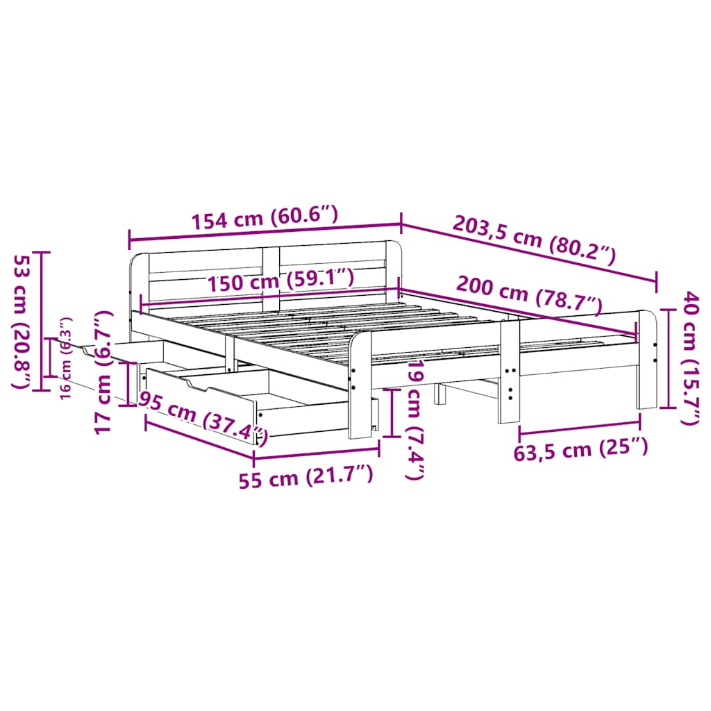 Bed Frame | | Solid Pinewood | King Size | Bed Frame | Rectangular