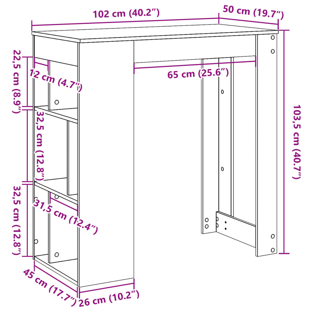 Bar Table With Racks 102X50X103.5 Cm Engineered Wood