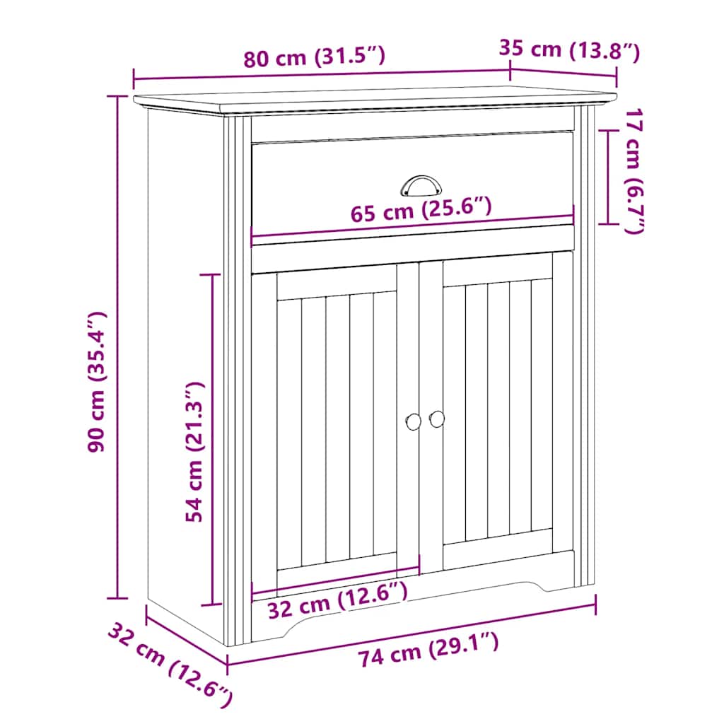 Storage Chests Hallway Cabinet Bodo 80X35X90 Cm white grey Solid pinewood metal