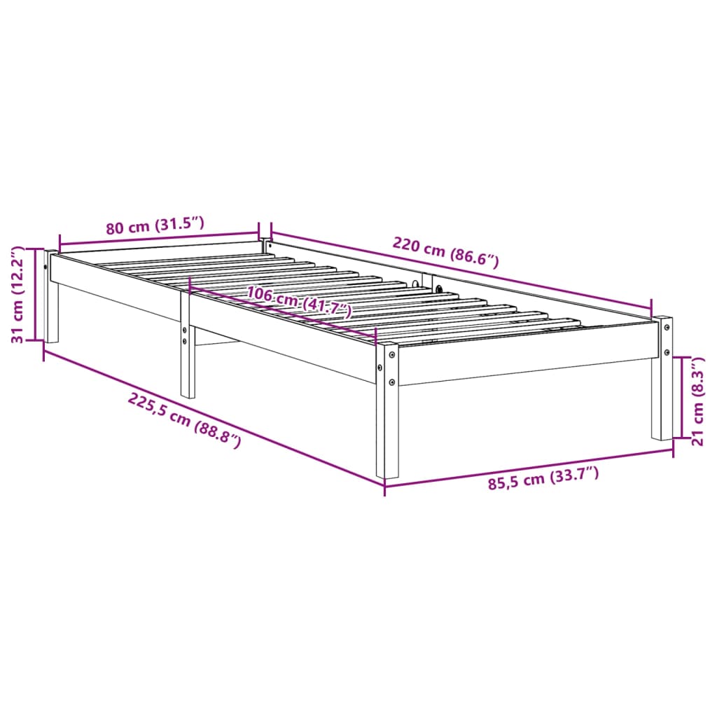 Extra Long Bed Frame Without Mattress Solid Wood Pine