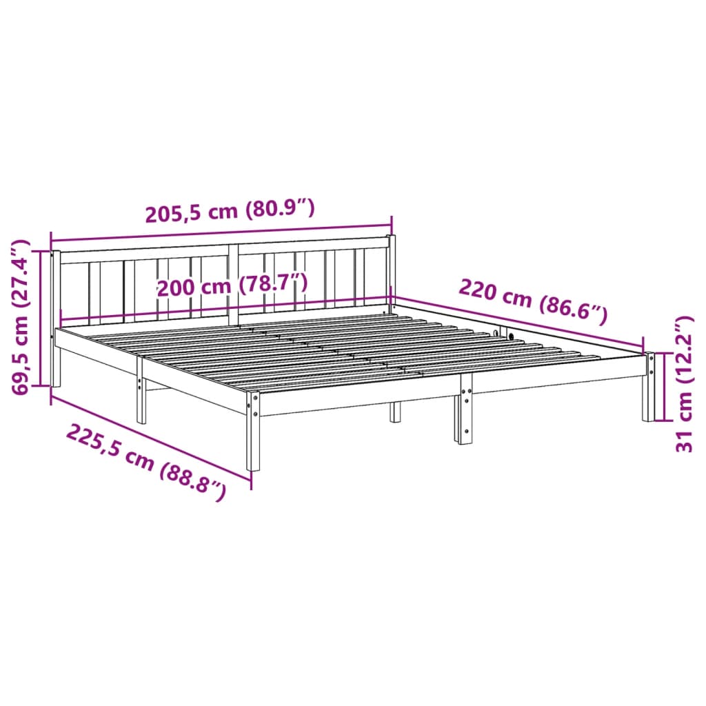 Extra Long Bed Frame Without Mattress Solid Wood Pine