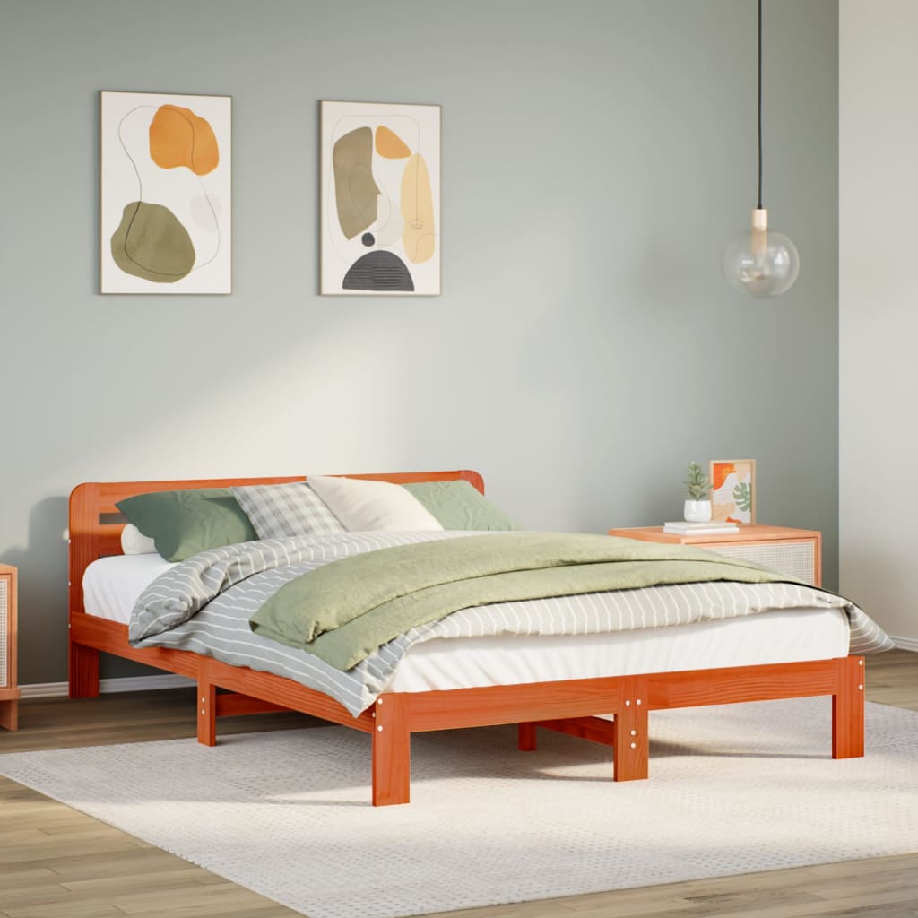 Bed Frame Without Mattress Double Solid Wood Pine
