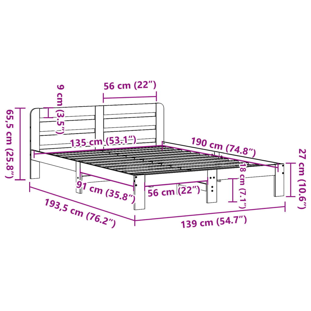 Bed Frame Without Mattress Double Solid Wood Pine