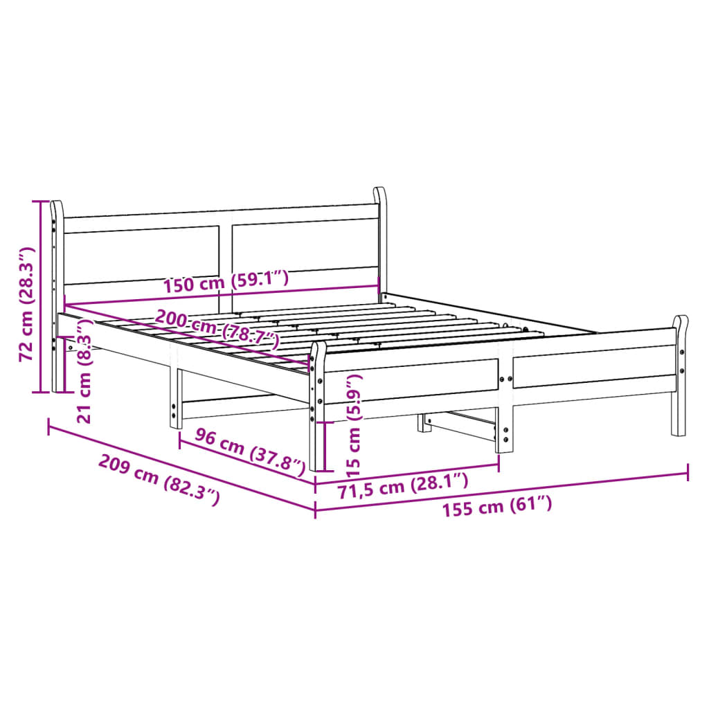 Bed Frame Without Mattress King Size Solid Wood Pine