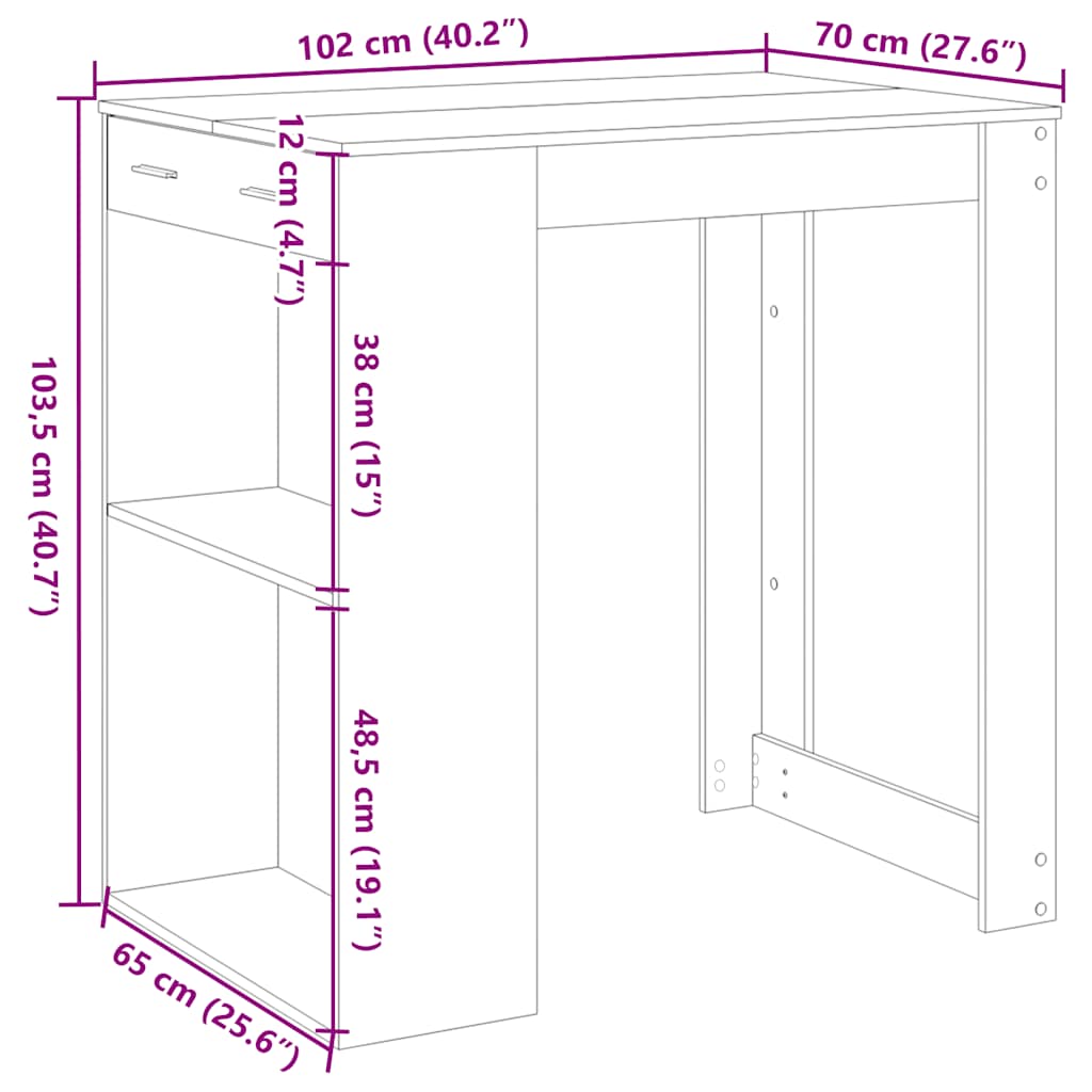 Bar Table 102X70X103.5 Cm Engineered Wood