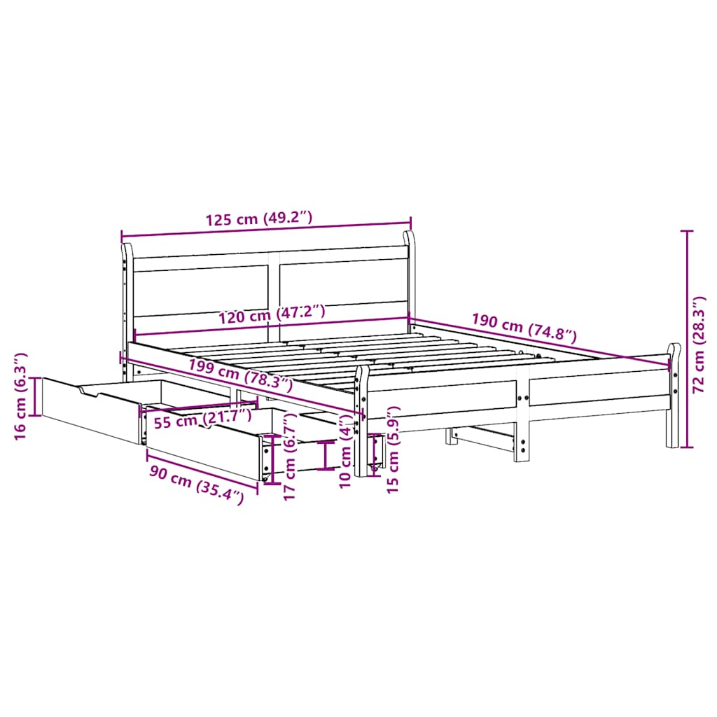 Bed Frame Without Mattress Small Double Solid Wood Pine