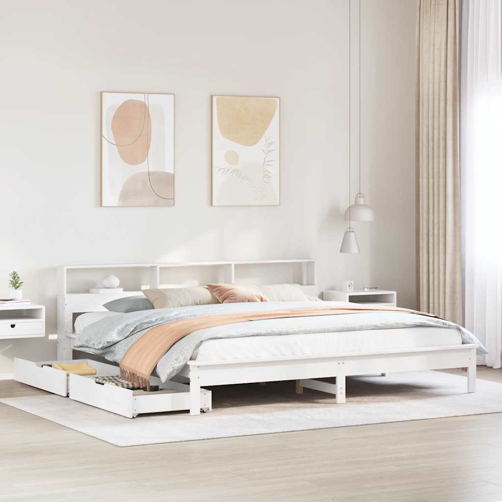 Bookcase Bed Without Mattress King Size Solid Wood Pine