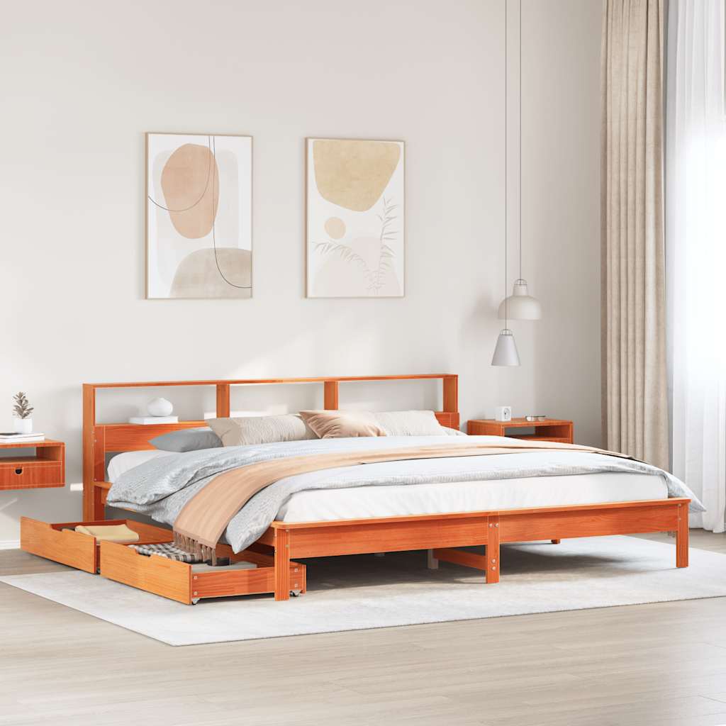 Bookcase Bed Without Mattress King Size Solid Wood Pine