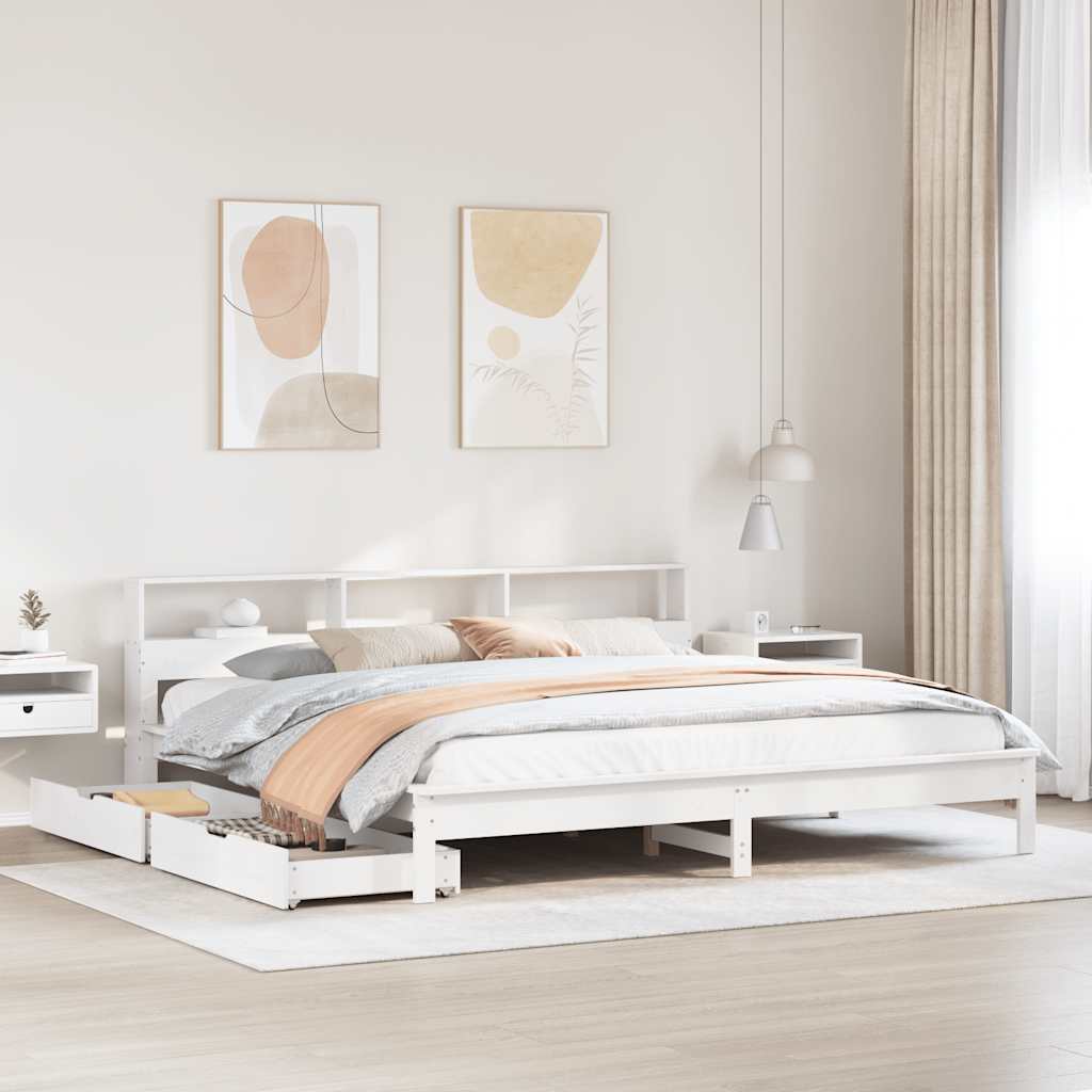 Bookcase Bed Without Mattress King Size Solid Wood Pine