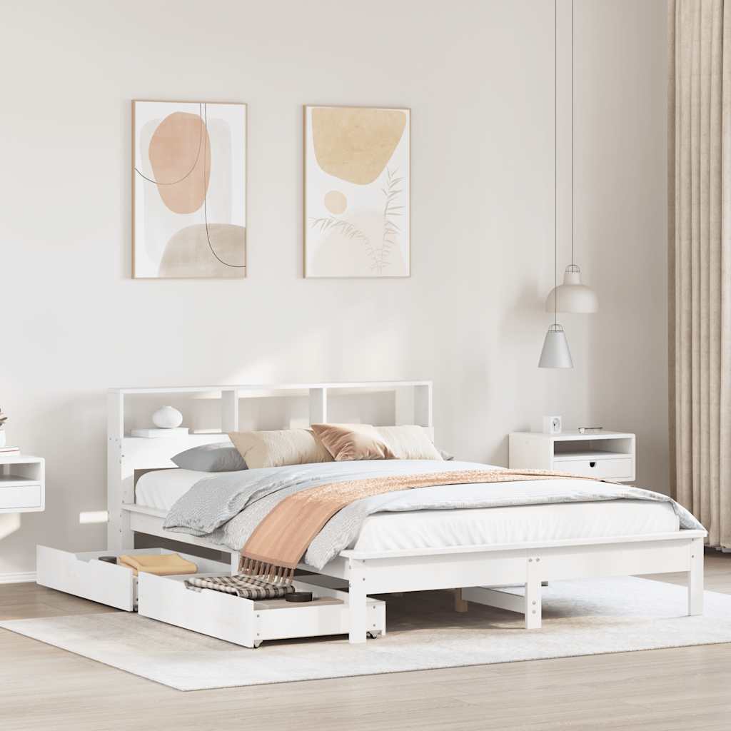 Bookcase Bed Without Mattress King Size Solid Wood Pine