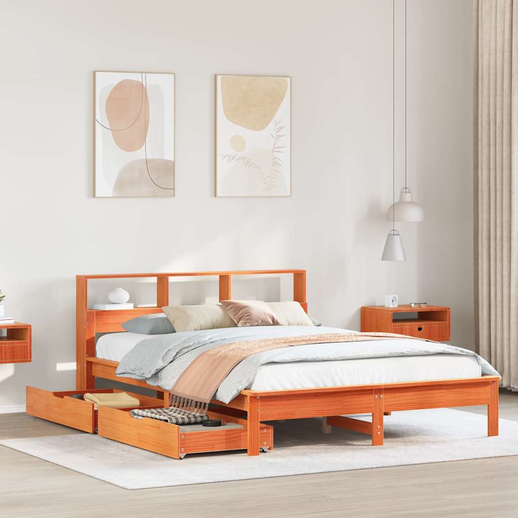 Bookcase Bed Without Mattress King Size Solid Wood Pine