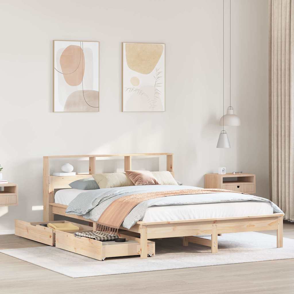 Bookcase Bed Without Mattress King Size Solid Wood Pine