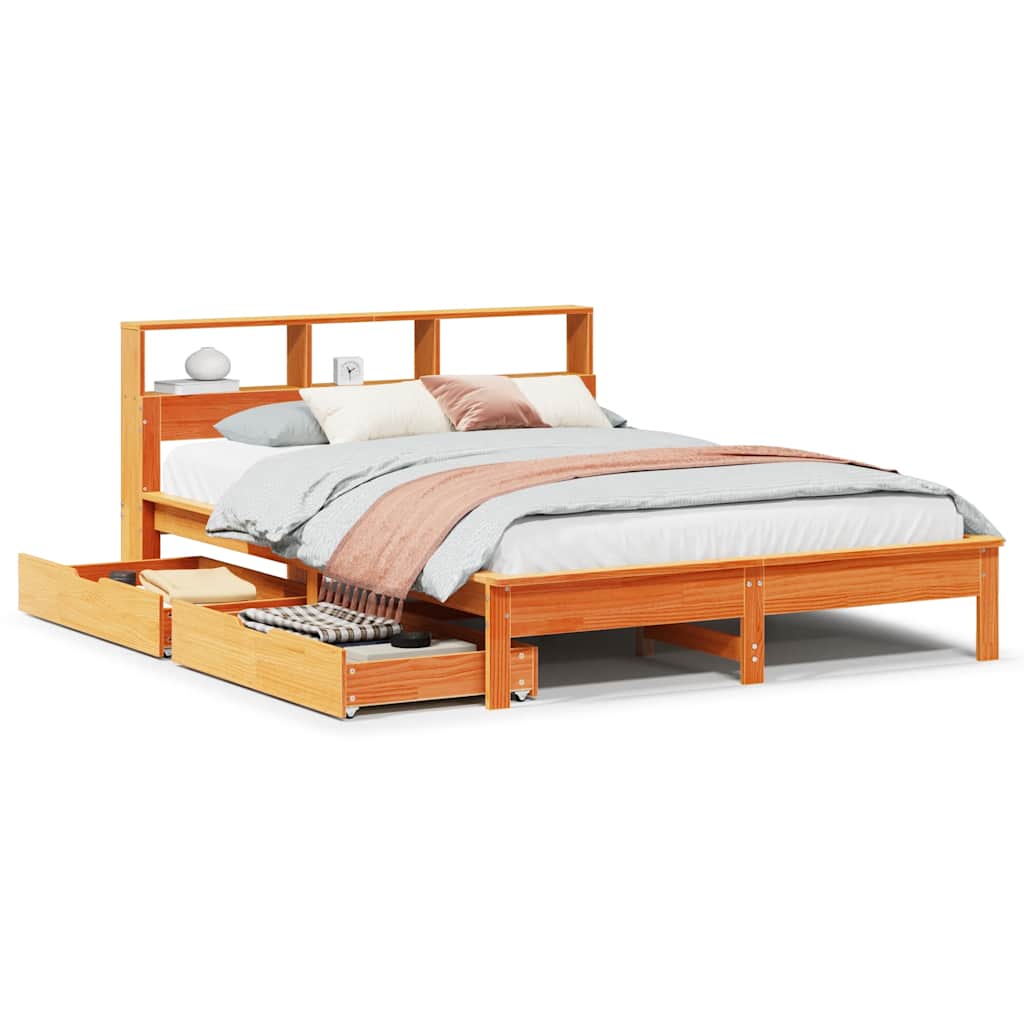Bookcase Bed Without Mattress King Size Solid Wood Pine