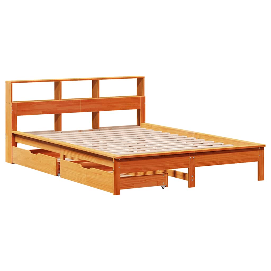 Bookcase Bed Without Mattress King Size Solid Wood Pine