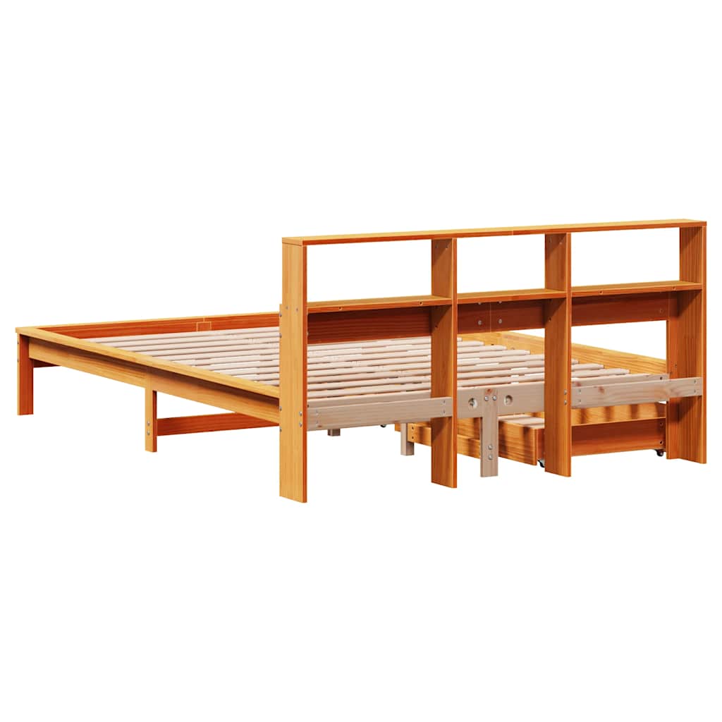 Bookcase Bed Without Mattress King Size Solid Wood Pine
