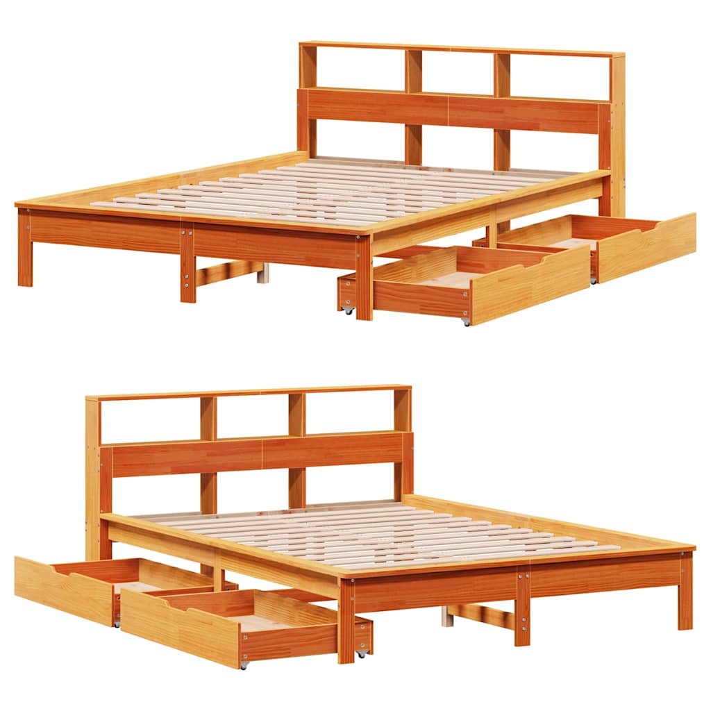 Bookcase Bed Without Mattress King Size Solid Wood Pine