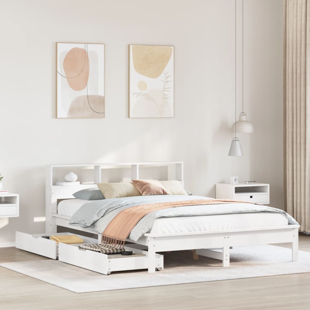 Bookcase Bed Without Mattress King Size Solid Wood Pine