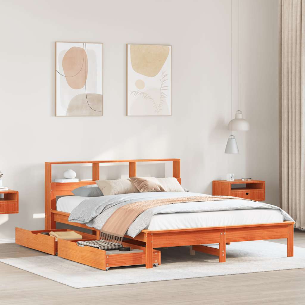 Bookcase Bed Without Mattress King Size Solid Wood Pine