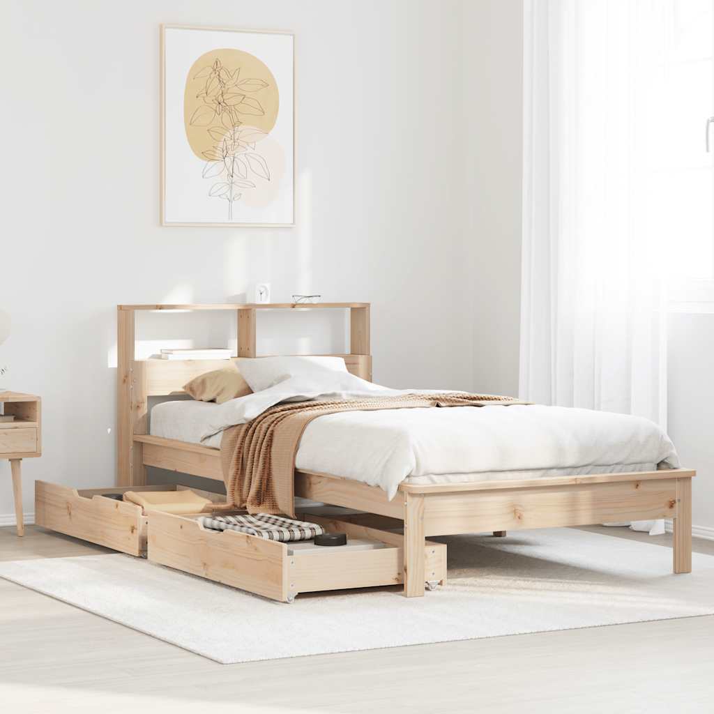 Bookcase Bed Without Mattress King Size Solid Wood Pine