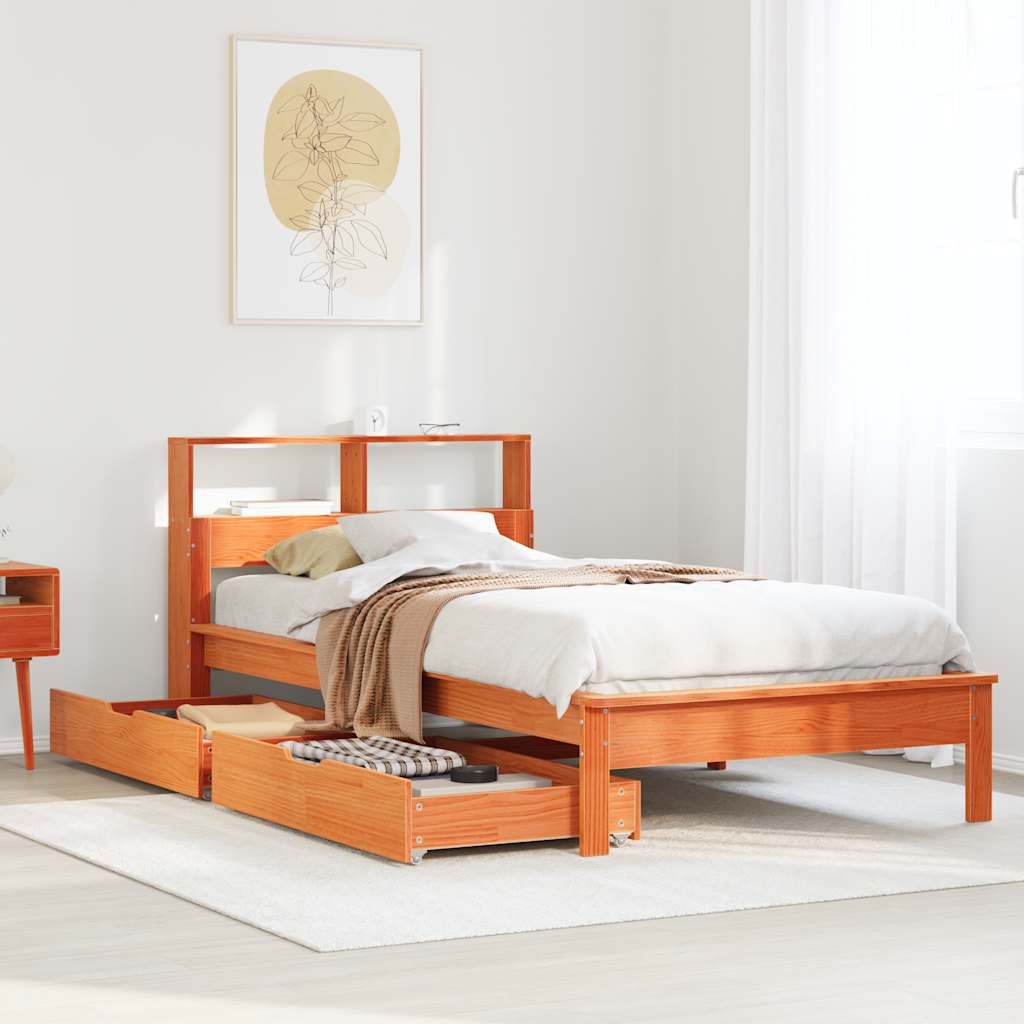 Bookcase Bed Without Mattress King Size Solid Wood Pine