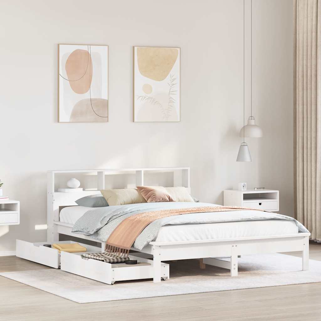 Bookcase Bed Without Mattress King Size Solid Wood Pine