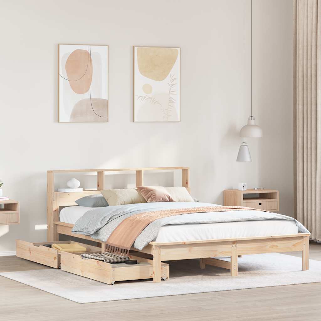 Bookcase Bed Without Mattress King Size Solid Wood Pine