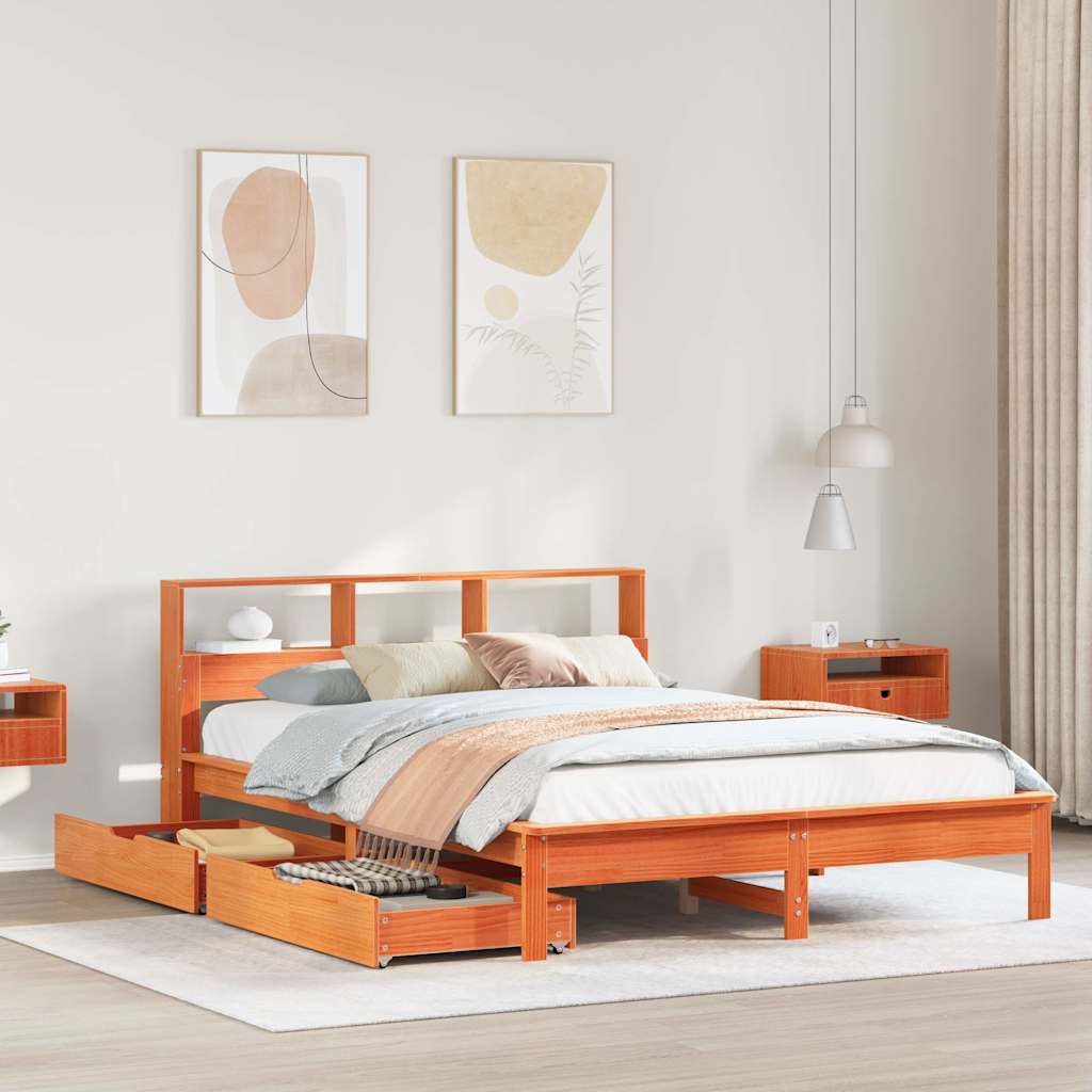 Bookcase Bed Without Mattress King Size Solid Wood Pine