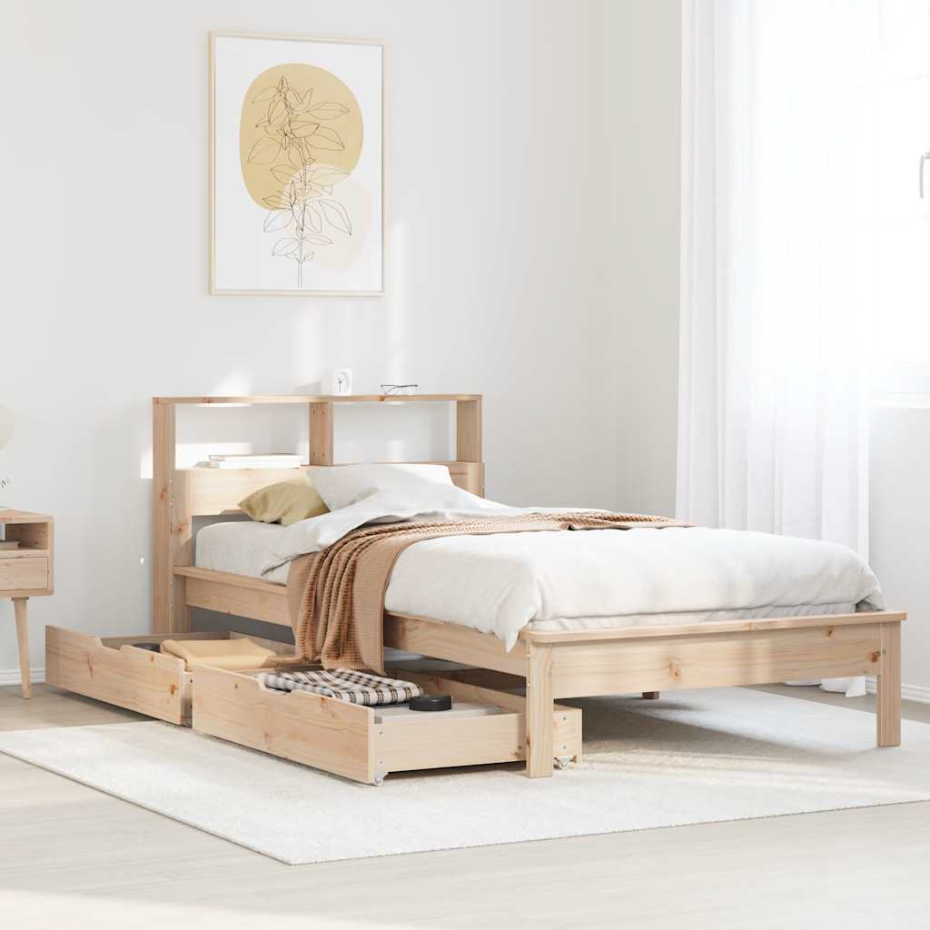 Bookcase Bed Without Mattress King Size Solid Wood Pine