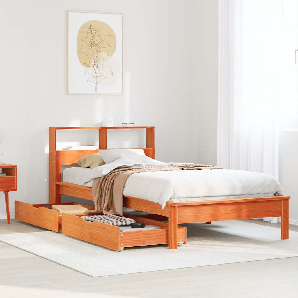 Bookcase Bed Without Mattress King Size Solid Wood Pine