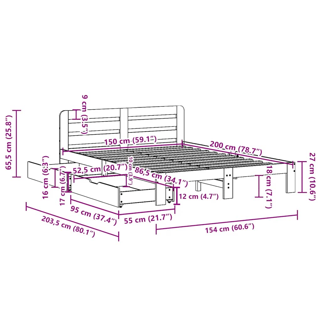 Bed Frame Without Mattress King Size Solid Wood Pine