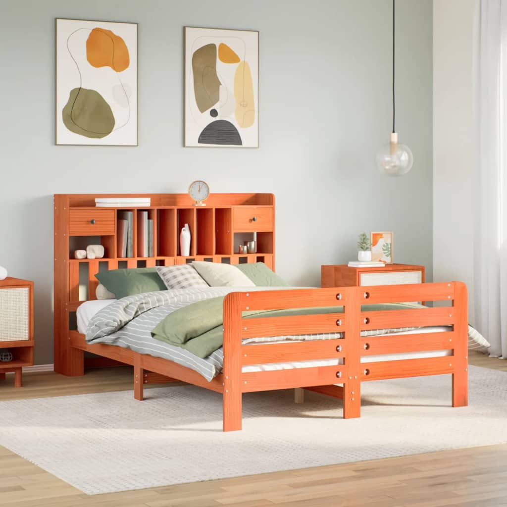 Bookcase Bed Without Mattress Super King Solid Wood Pine