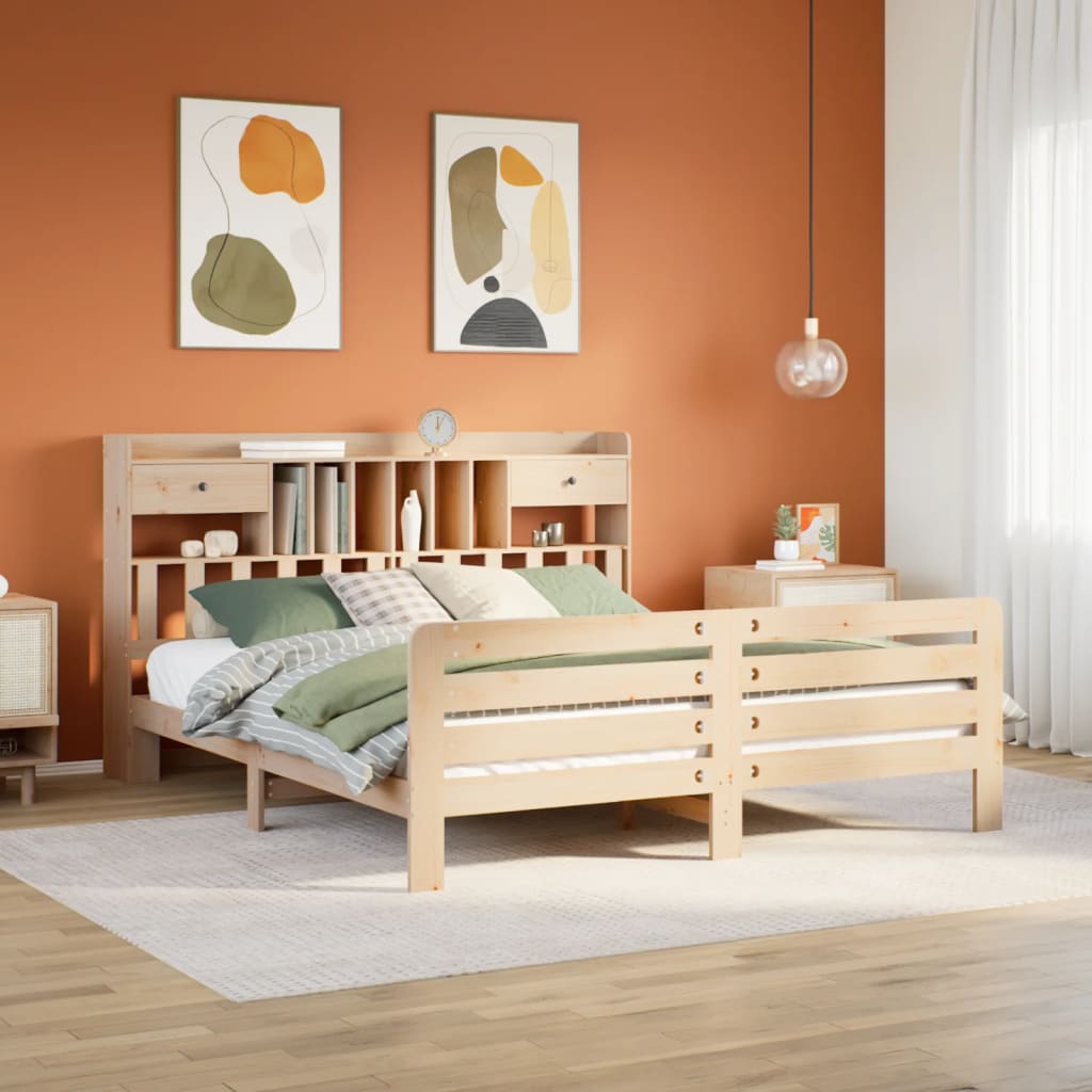 Bookcase Bed Without Mattress Super King Solid Wood Pine