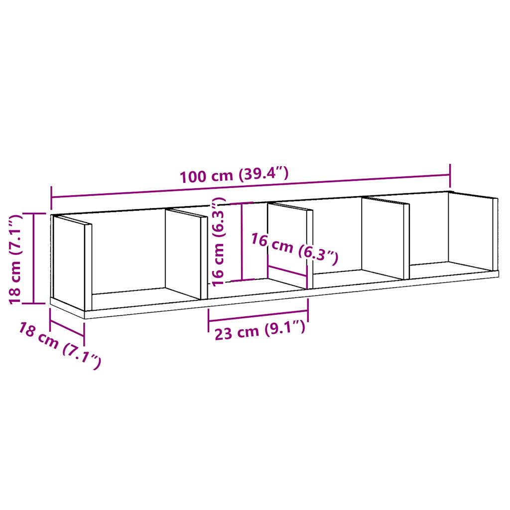 Cd Wall Shelf 100X18X18 Cm Engineered Wood