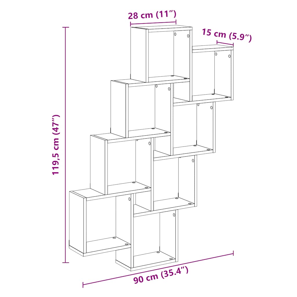 Wall Cube Shelf 90X15X119.5 Cm Engineered Wood