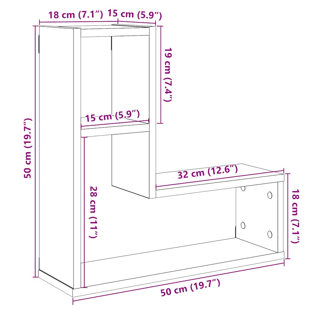 Wall Cube Shelves 2 Pcs 50X15X50 Cm Engineered Wood